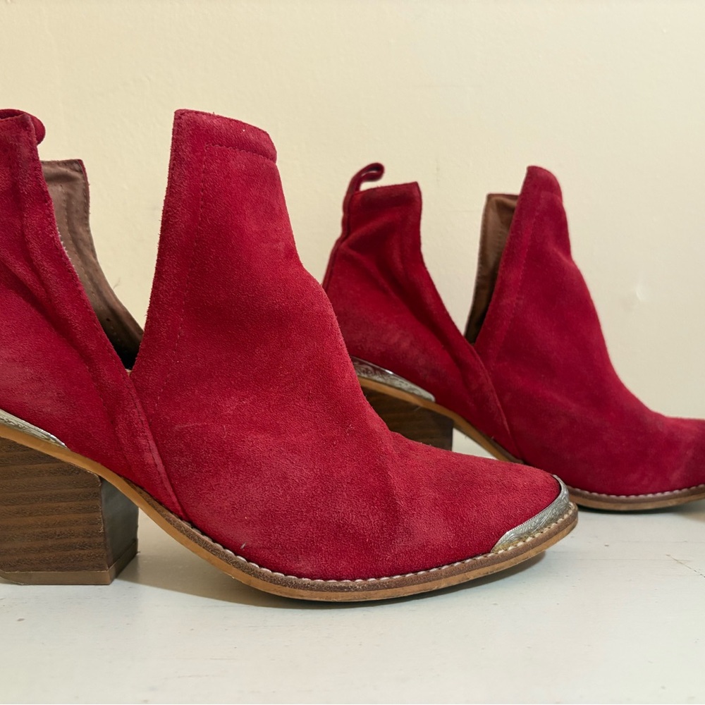 Jeffrey Campbell Cromwell Red Suede Ankle Booties